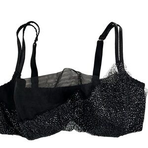 Cacique Asymmetrical Lace Hidden Wire French Balconette Black Sparkle size 40DDD